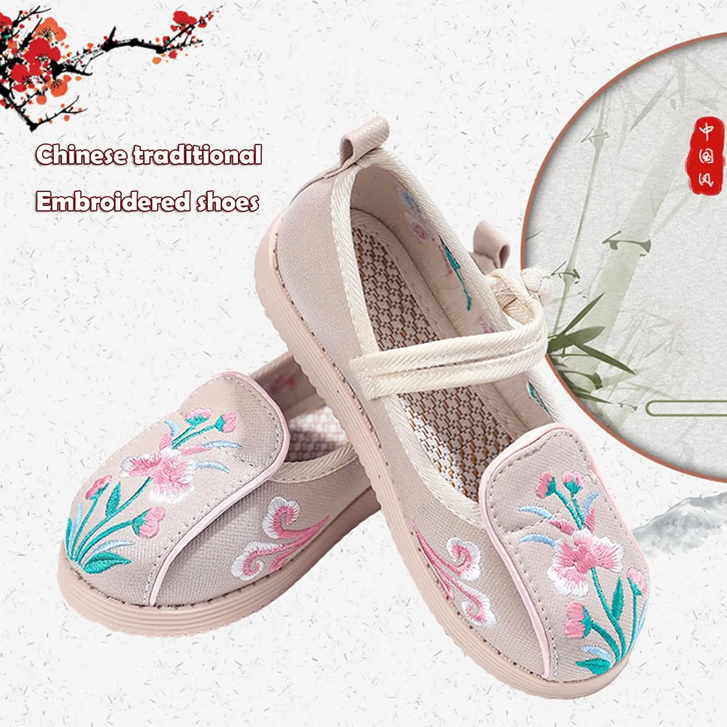 WUIWUIYU Toddlers Girls Chinese Traditional Embroidered Shoes Round Toe Ballet Flats Retro Dress Mary Jane Flat