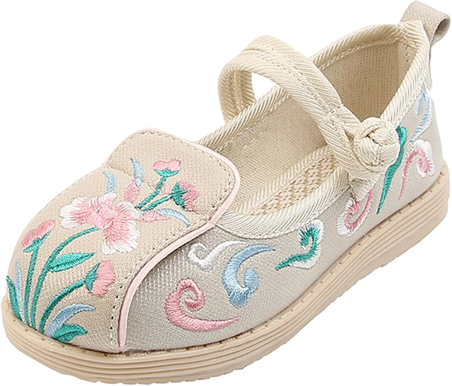WUIWUIYU Toddlers Girls Chinese Traditional Embroidered Shoes Round Toe Ballet Flats Retro Dress Mary Jane Flat
