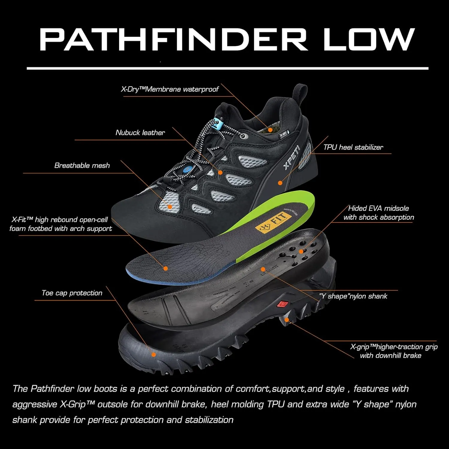 XPETI Men’s Pathfinder Low Stretch Waterproof Hiking Shoes