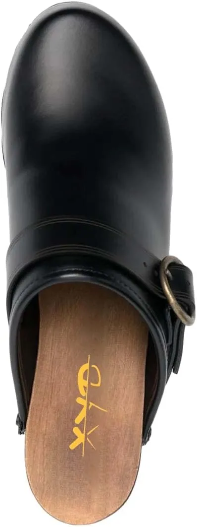 XYD Cork Mules Heels for Women Chic Studs Buckle Strap Fasten Closed Round Toe Slip On Wedge Slides Casual Event Dress Shoes