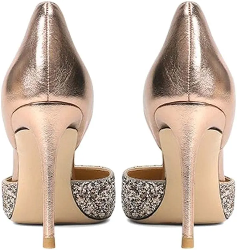 XYD Women Bridal Thin High Heel D' Orsay Pumps Pointed Closed Toe Slip on Stilettos Suede Glitter Shoes