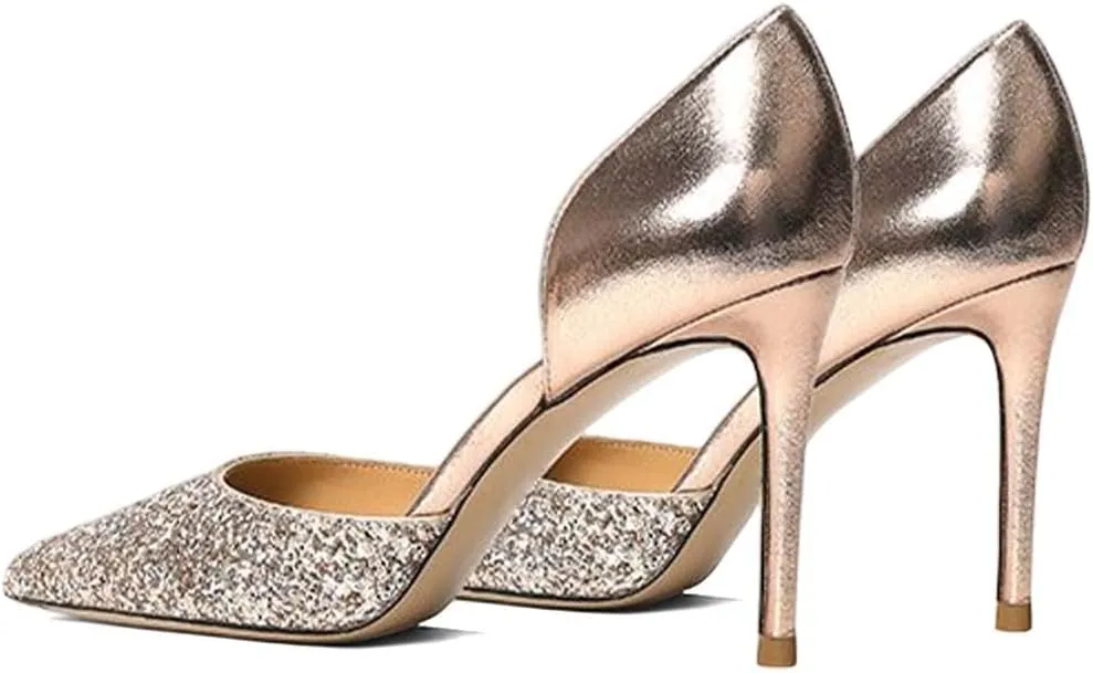 XYD Women Bridal Thin High Heel D' Orsay Pumps Pointed Closed Toe Slip on Stilettos Suede Glitter Shoes