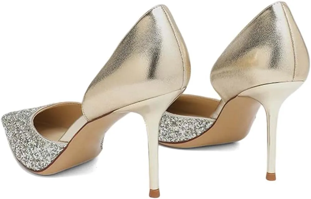 XYD Women Bridal Thin High Heel D' Orsay Pumps Pointed Closed Toe Slip on Stilettos Suede Glitter Shoes