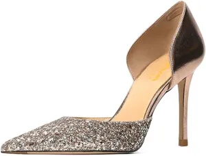 XYD Women Bridal Thin High Heel D' Orsay Pumps Pointed Closed Toe Slip on Stilettos Suede Glitter Shoes