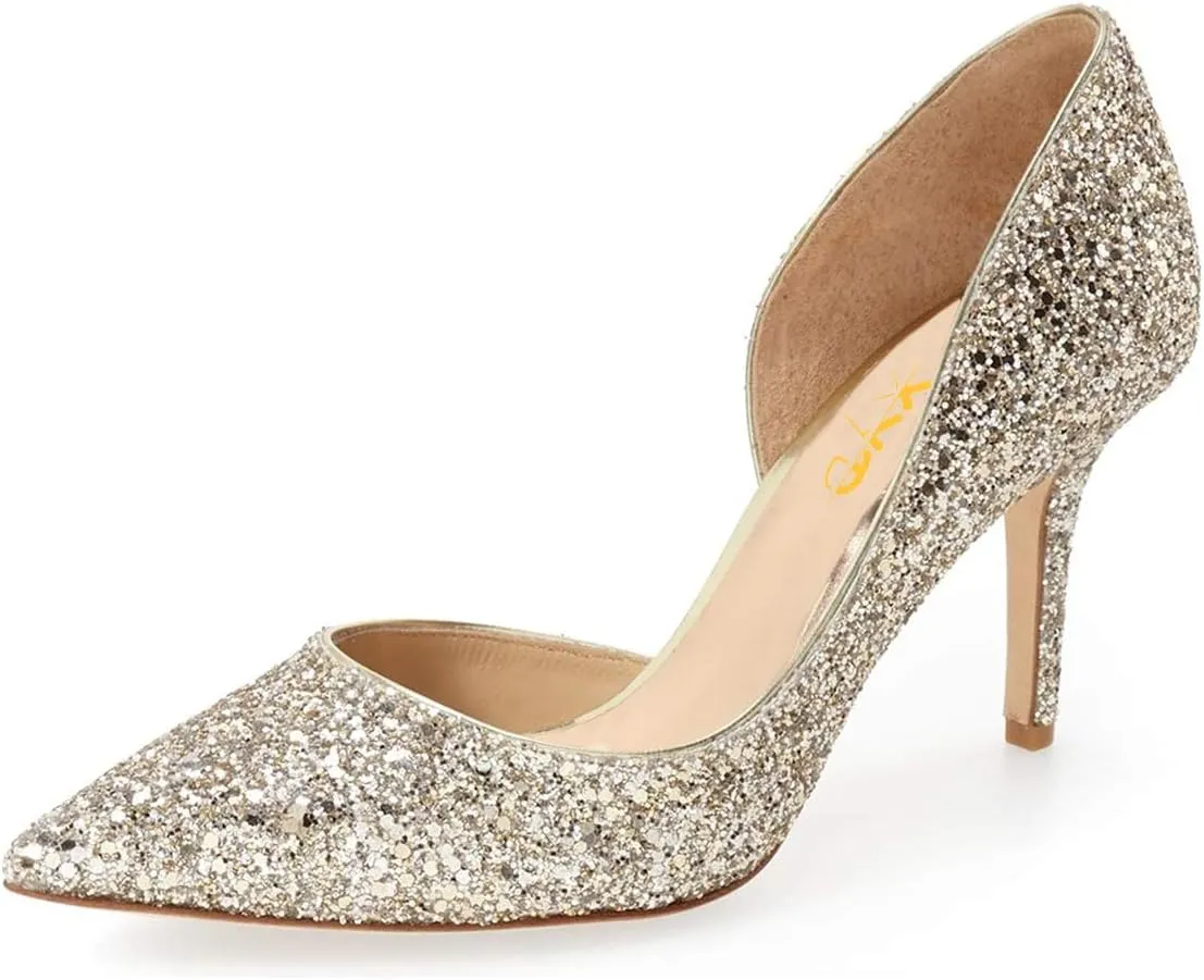 XYD Women D'Orsay Low Heels 2.5 Inch Comfort Slip-on Pointed Toe Sexy Pumps Casual Office Professional Shoes