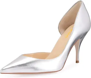 XYD Women D'Orsay Low Heels 2.5 Inch Comfort Slip-on Pointed Toe Sexy Pumps Casual Office Professional Shoes