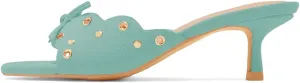 XYD Women Eyelet Kitten Mules Open Square Toe Cute Bowknot Low Heel Slip-on Slide Sandals Comfort Dress Shoes