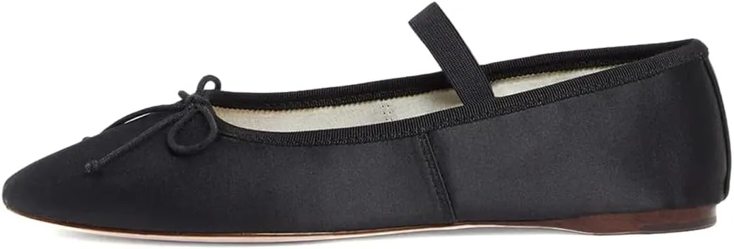 XYD Women Girls Ballet Flats Slip On Closed Almond Toe Elastic Single Strap Bowknot Cute Dress Date Shoes