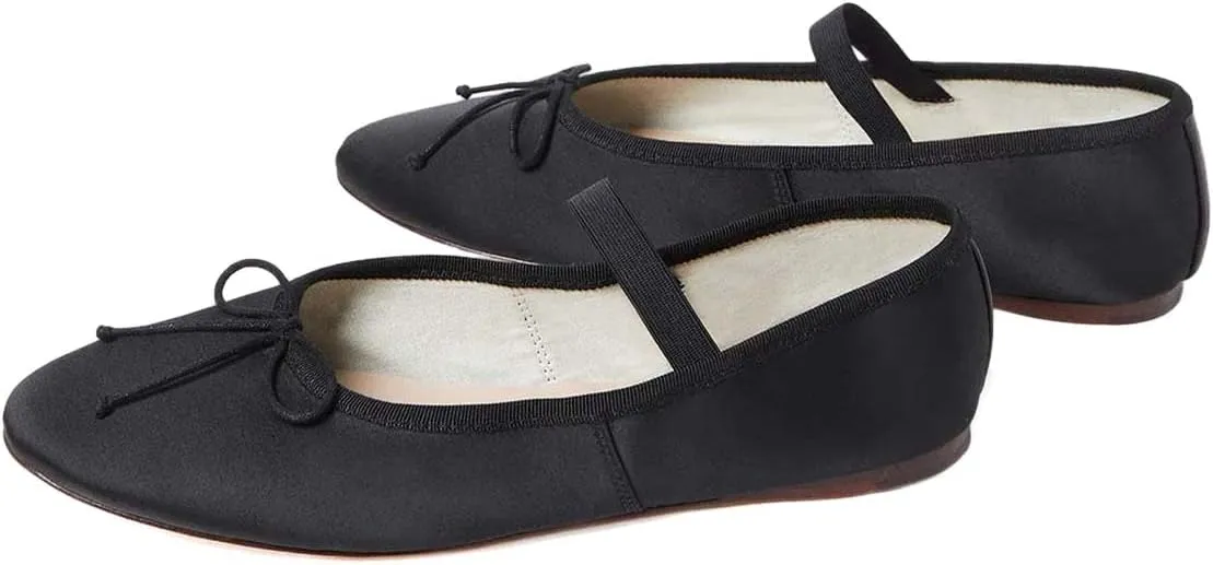 XYD Women Girls Ballet Flats Slip On Closed Almond Toe Elastic Single Strap Bowknot Cute Dress Date Shoes