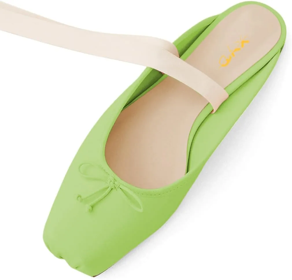 XYD Women Lace Up Ballet Flat Bowknot Closed Square Toe Ankle Wrap Sandals Spring Summer Dress Daily Shoes