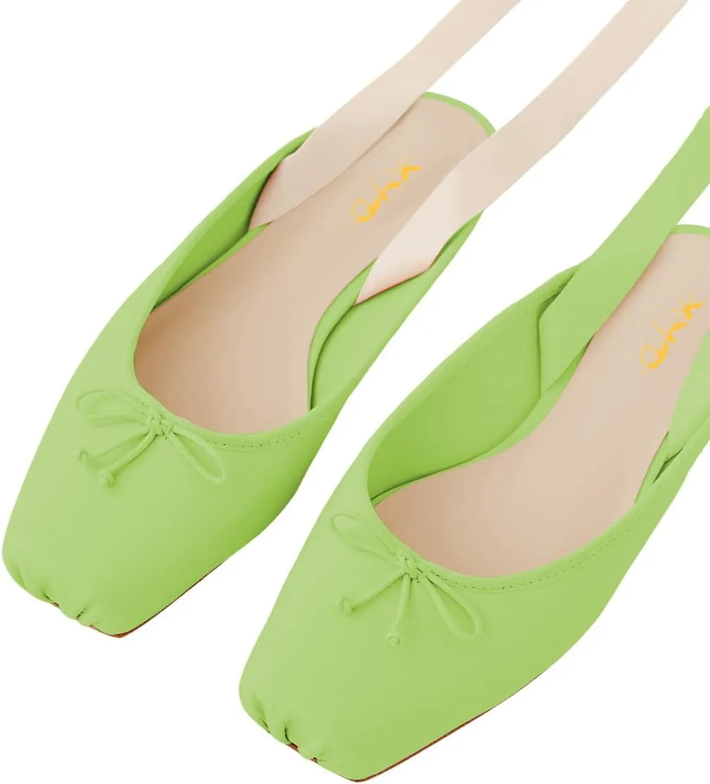 XYD Women Lace Up Ballet Flat Bowknot Closed Square Toe Ankle Wrap Sandals Spring Summer Dress Daily Shoes