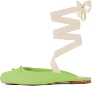 XYD Women Lace Up Ballet Flat Bowknot Closed Square Toe Ankle Wrap Sandals Spring Summer Dress Daily Shoes