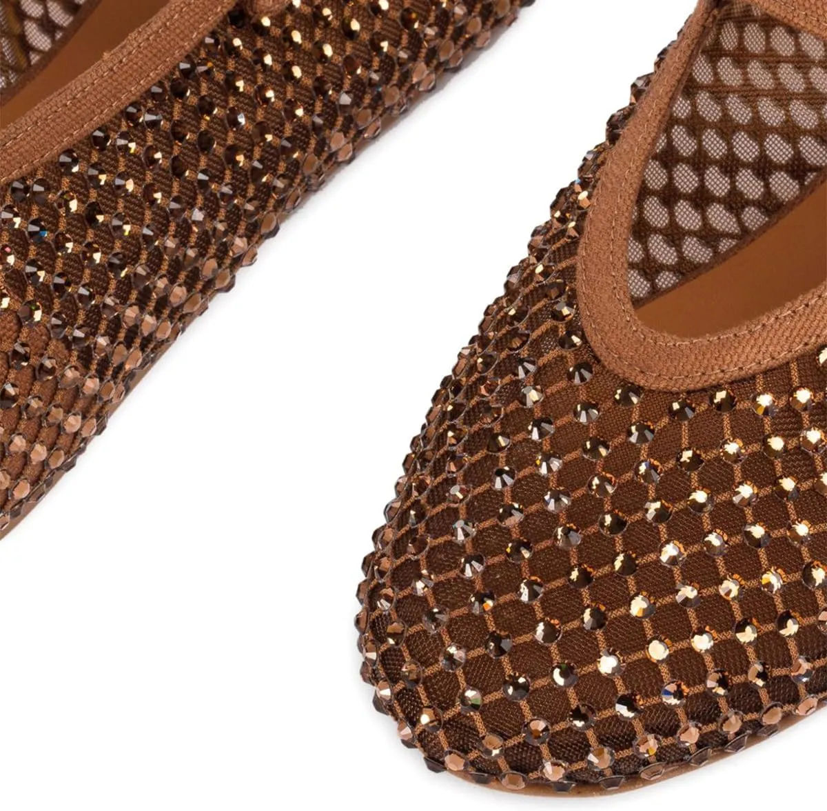 XYD Women Mesh Crystal Studs Ballet Flat Round Toe Single Strap Mary Jane Sparkling Shoes for Dating Vacation