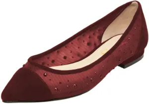 XYD Women Pointed Toe Mesh Crystals Flats Cap Toe Slip On Slight Low Heel Mother of Bridal Dance Comfort Shoes