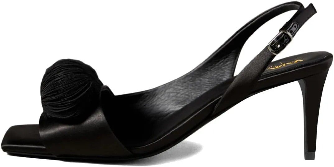 XYD Women Ruffle High Heels Square Open Toe Adjustable Buckle Slingback Strap Sandals Slip-on Dress Evening Shoes