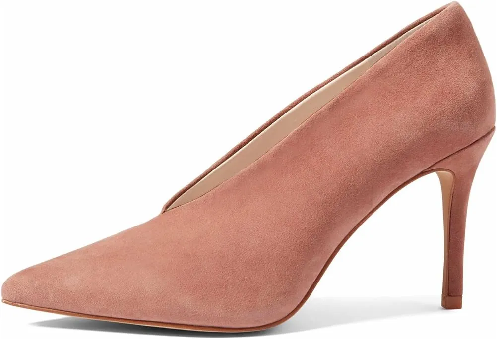 XYD Women's Fashion Suede High Heel Pumps Pointed Toe V Cut Slip On Dress Shoes