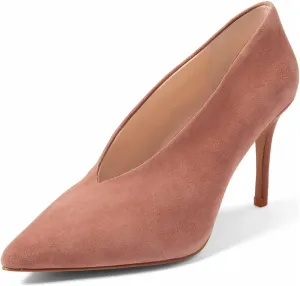 XYD Women's Fashion Suede High Heel Pumps Pointed Toe V Cut Slip On Dress Shoes
