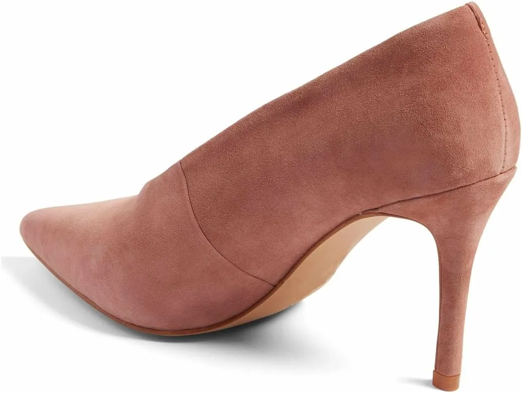 XYD Women's Fashion Suede High Heel Pumps Pointed Toe V Cut Slip On Dress Shoes