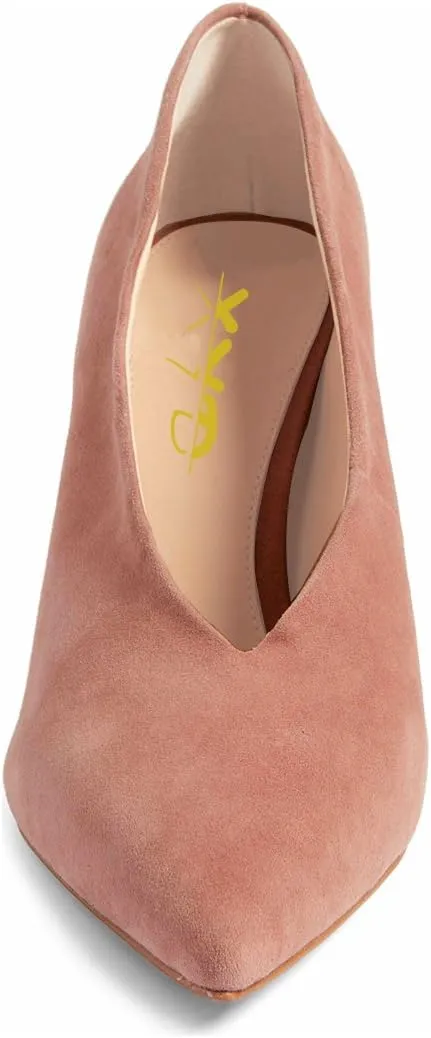 XYD Women's Fashion Suede High Heel Pumps Pointed Toe V Cut Slip On Dress Shoes