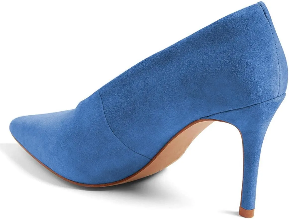 XYD Women's Fashion Suede High Heel Pumps Pointed Toe V Cut Slip On Dress Shoes