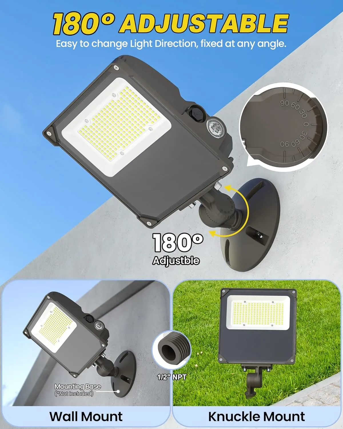 YARBO LED Flood Light with Timer Dimming, 80W/60W/40W Switchable, 3000K/4000K/5000K Tunable, 12000LM Dusk-to-Dawn Photocell LED Flood Light Outdoor, Knuckle Mount, IP65 Waterproof LED Security Lights