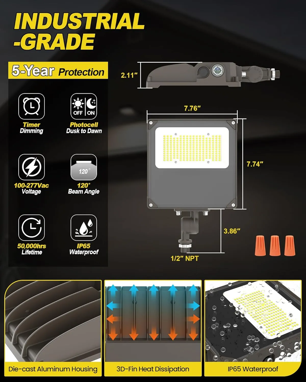 YARBO LED Flood Light with Timer Dimming, 80W/60W/40W Switchable, 3000K/4000K/5000K Tunable, 12000LM Dusk-to-Dawn Photocell LED Flood Light Outdoor, Knuckle Mount, IP65 Waterproof LED Security Lights