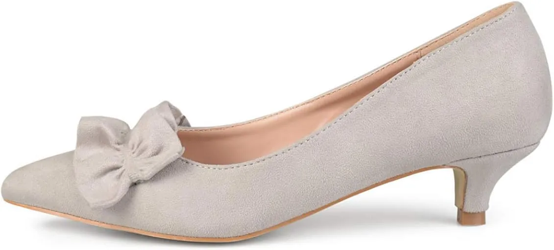 YDN Women Gorgeous Ruffled Kitten Heel Pumps Slip On Suede Pointed Toe Basic Office Court Shoes