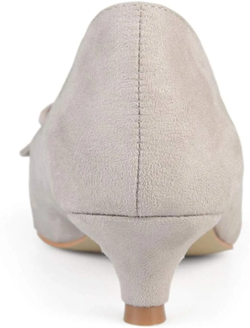 YDN Women Gorgeous Ruffled Kitten Heel Pumps Slip On Suede Pointed Toe Basic Office Court Shoes
