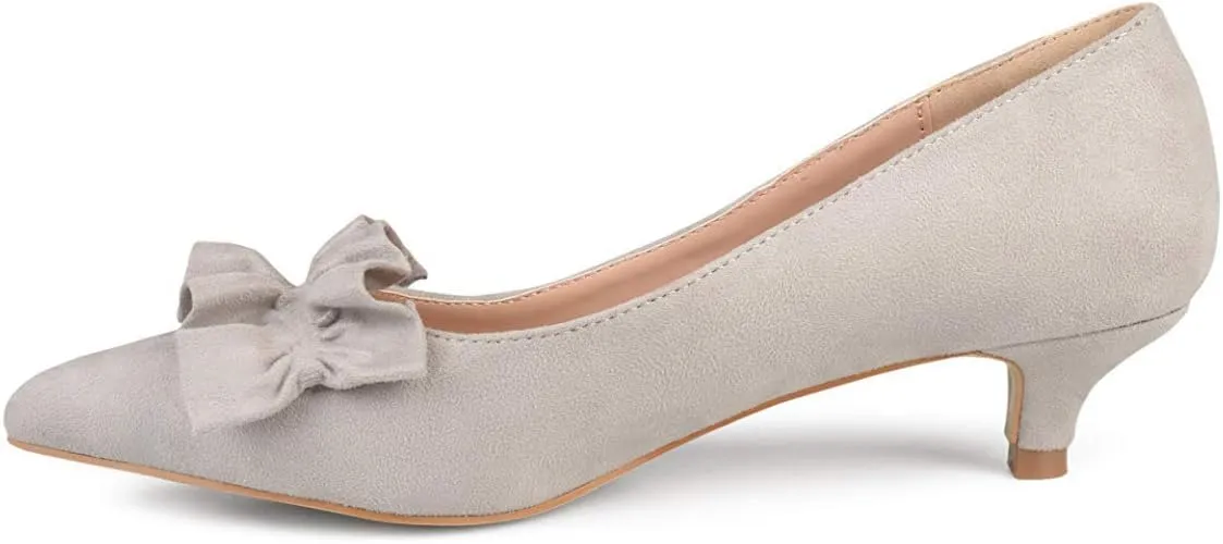 YDN Women Gorgeous Ruffled Kitten Heel Pumps Slip On Suede Pointed Toe Basic Office Court Shoes