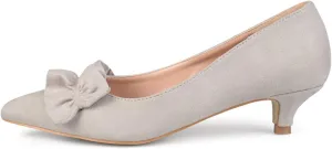 YDN Women Gorgeous Ruffled Kitten Heel Pumps Slip On Suede Pointed Toe Basic Office Court Shoes