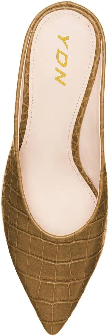 YDN Women Pointed Toe Thin Mid Heel Backless Mules Pumps Slip On Slide Dress Shoes