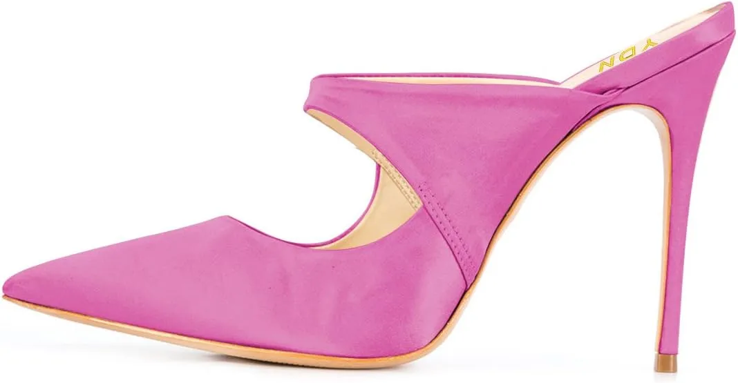 YDN Women's Pointy Toe High Heel Mules Slip on Clogs Stiletto Slide Sandals Shoes