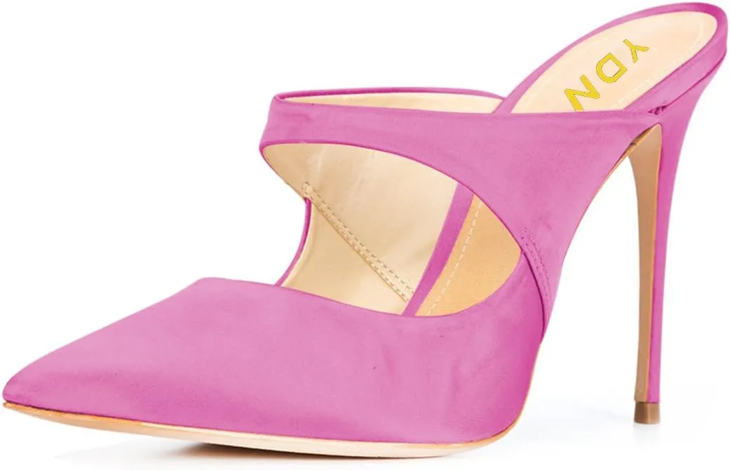 YDN Women's Pointy Toe High Heel Mules Slip on Clogs Stiletto Slide Sandals Shoes