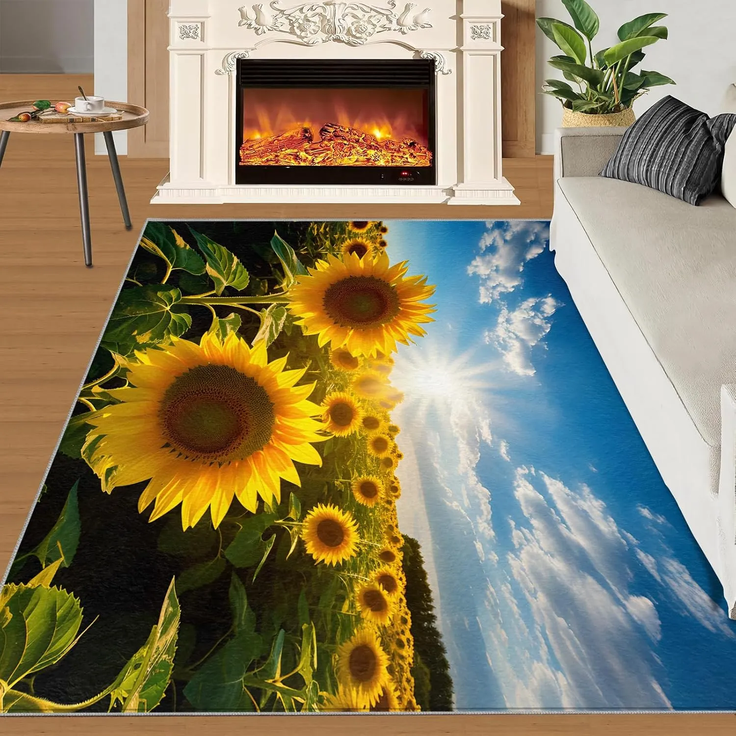 Yellow Sunflowers Rug & Home Decor - 2x6 Rug, Natural Scenery Accent Runner Rug, Sunflower Flower Field Rugs, Machine Washable Rug Soft Non Slip Kitchen Laundry Room Entryway Bedroom