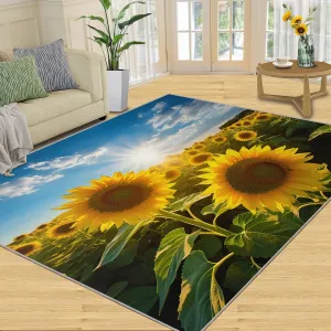 Yellow Sunflowers Rug & Home Decor - 2x6 Rug, Natural Scenery Accent Runner Rug, Sunflower Flower Field Rugs, Machine Washable Rug Soft Non Slip Kitchen Laundry Room Entryway Bedroom