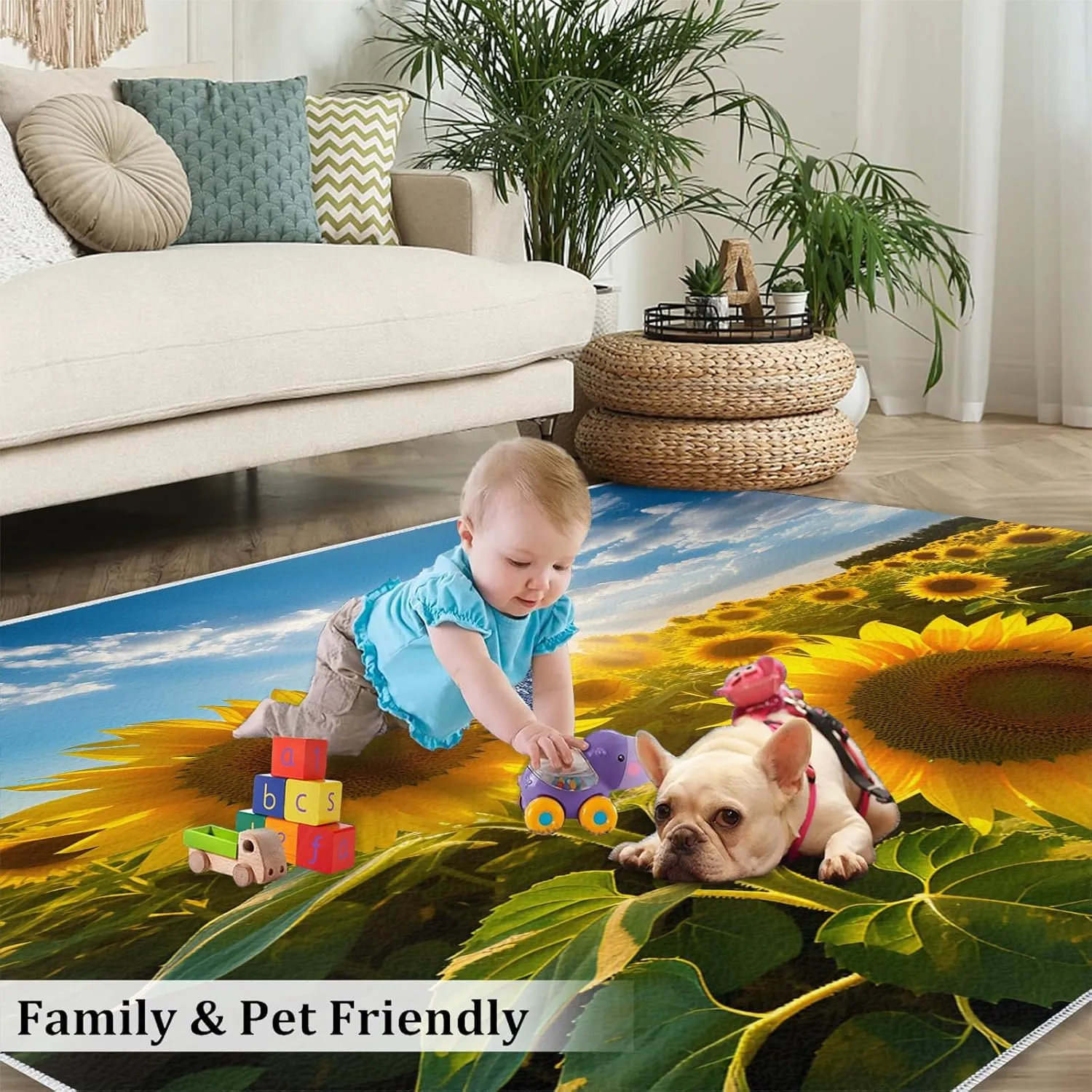 Yellow Sunflowers Rug & Home Decor - 2x6 Rug, Natural Scenery Accent Runner Rug, Sunflower Flower Field Rugs, Machine Washable Rug Soft Non Slip Kitchen Laundry Room Entryway Bedroom
