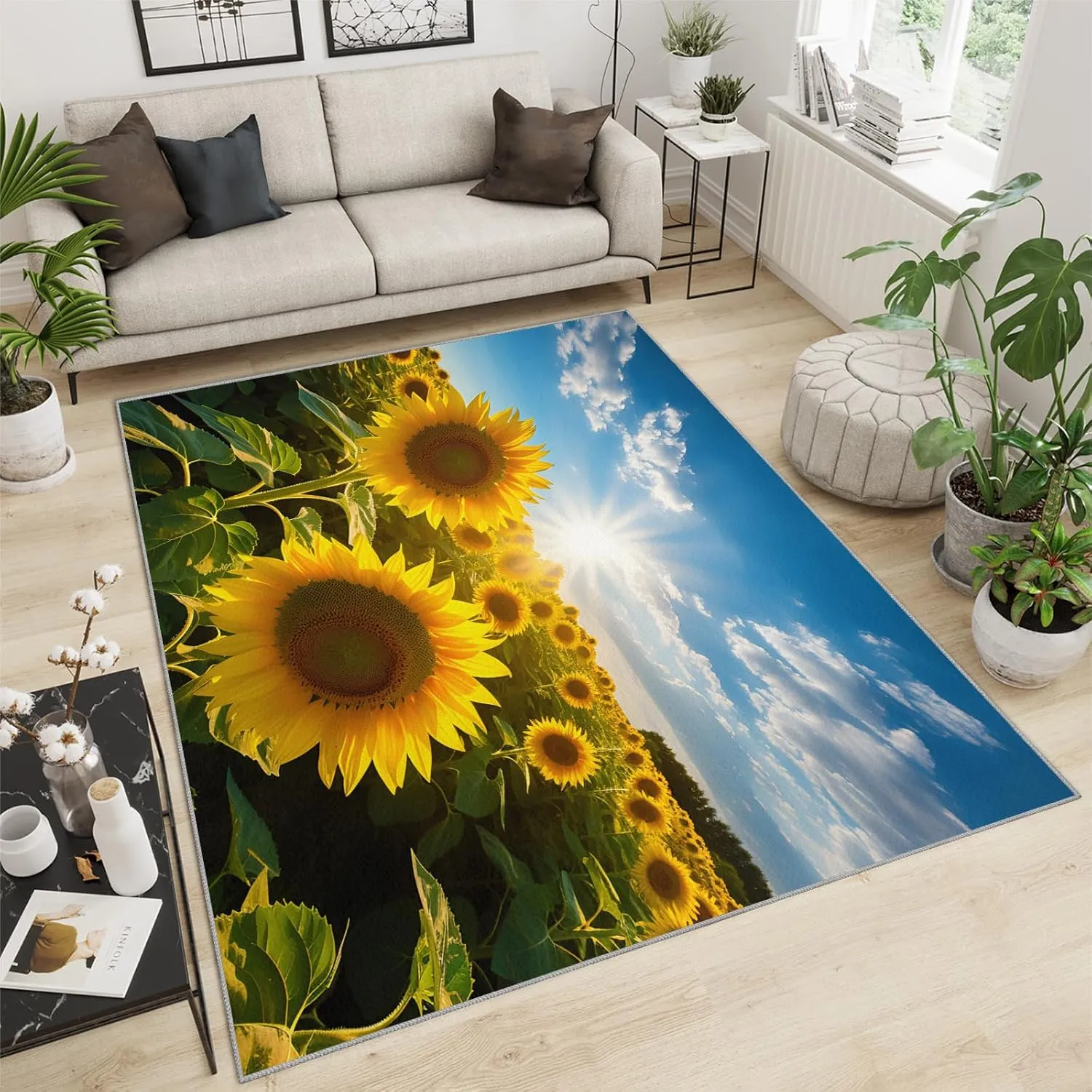 Yellow Sunflowers Rug & Home Decor - 2x6 Rug, Natural Scenery Accent Runner Rug, Sunflower Flower Field Rugs, Machine Washable Rug Soft Non Slip Kitchen Laundry Room Entryway Bedroom