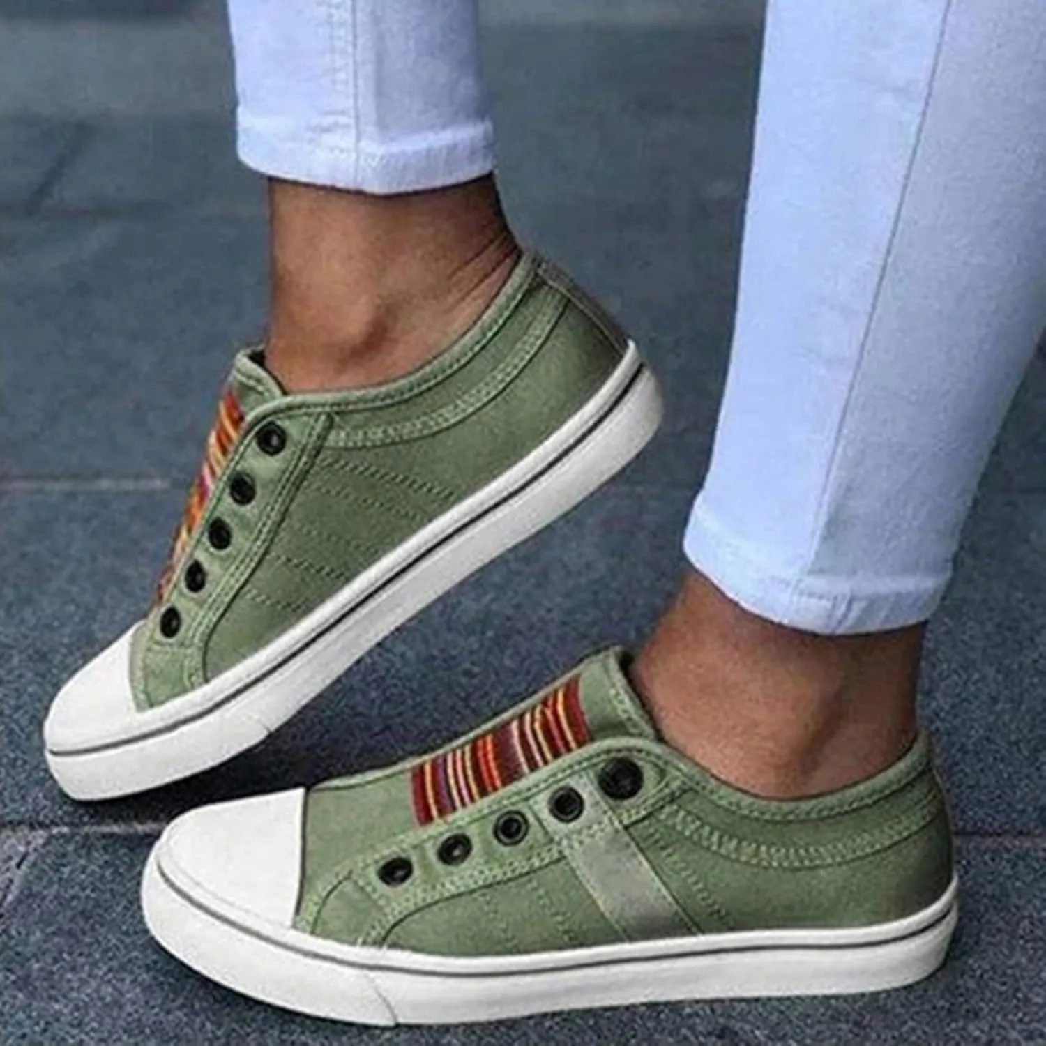 YIBLBOX Women's Canvas Slip on Sneakers Casual Slip on Walking Shoes Womens Flat Dress Shoes Non Slip Work Shoes