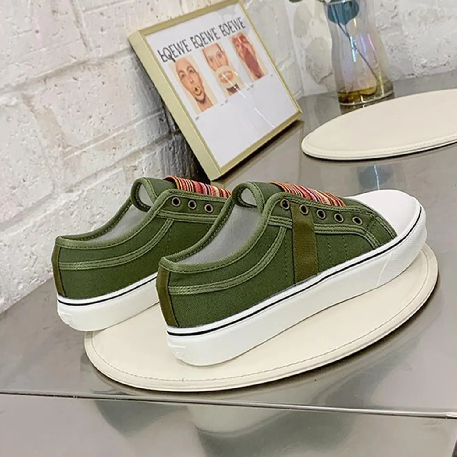 YIBLBOX Women's Canvas Slip on Sneakers Casual Slip on Walking Shoes Womens Flat Dress Shoes Non Slip Work Shoes