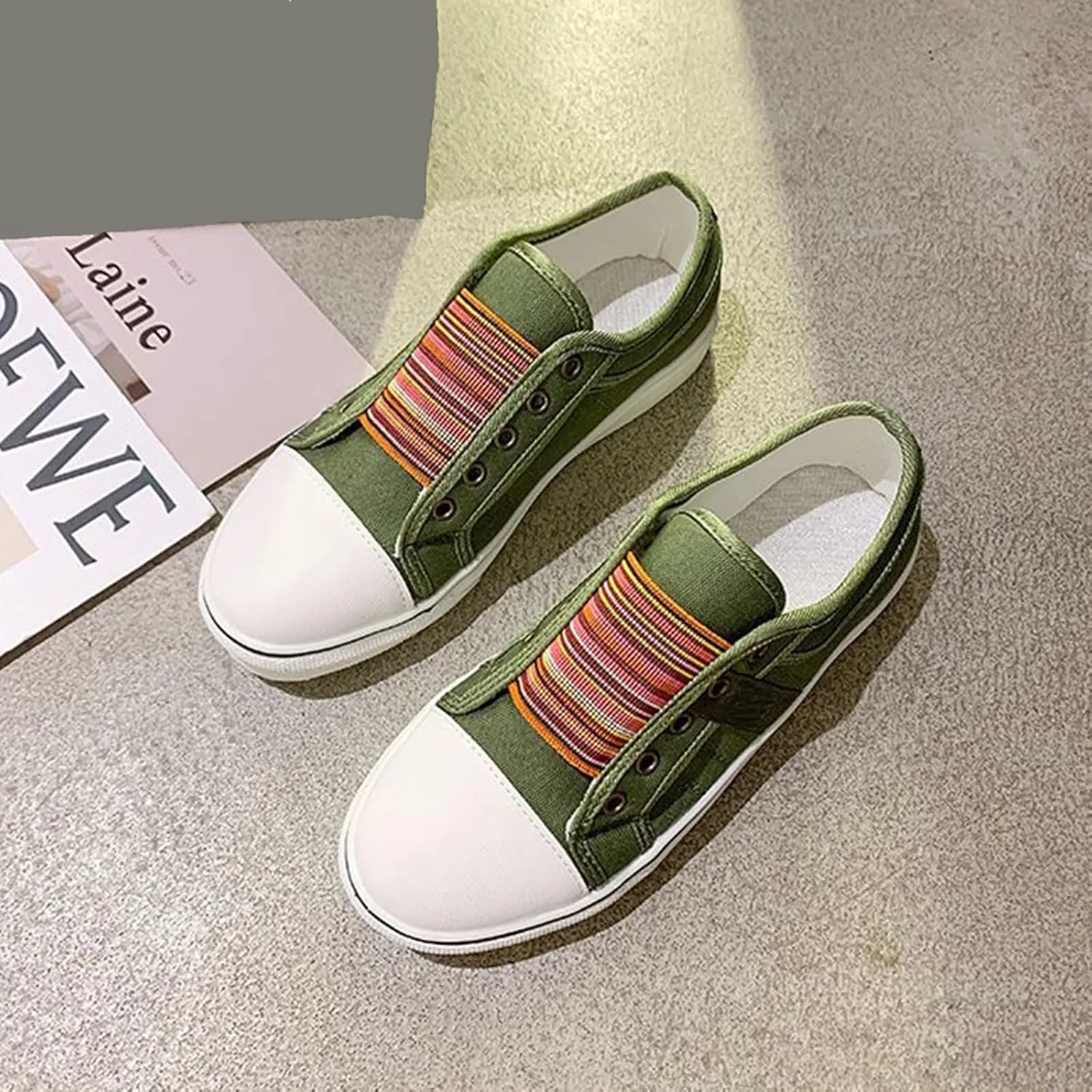 YIBLBOX Women's Canvas Slip on Sneakers Casual Slip on Walking Shoes Womens Flat Dress Shoes Non Slip Work Shoes