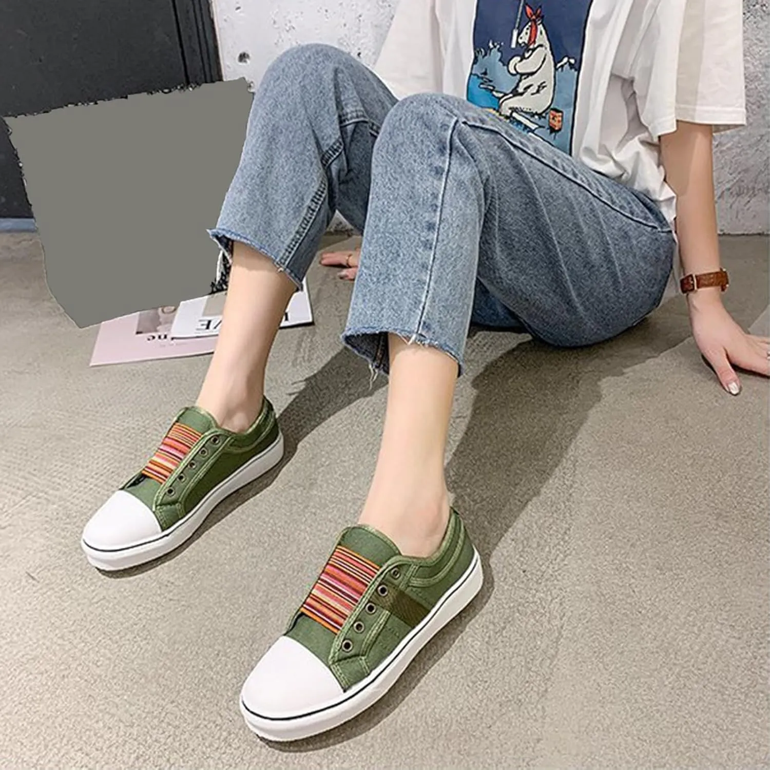 YIBLBOX Women's Canvas Slip on Sneakers Casual Slip on Walking Shoes Womens Flat Dress Shoes Non Slip Work Shoes