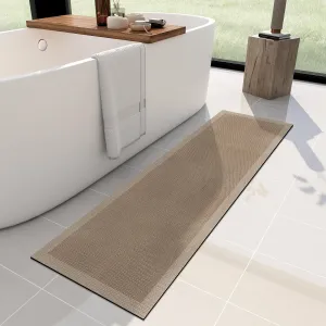 YIHOUSE Ultra Thin Jute Print Bath Mat -59"x 17" Super Absorbent Quick Dry Thin Bathroom Rugs Fit Under Door, Non Slip Rubber Backed Mat Washable Bathroom Floor Mats for Shower Room,Sink