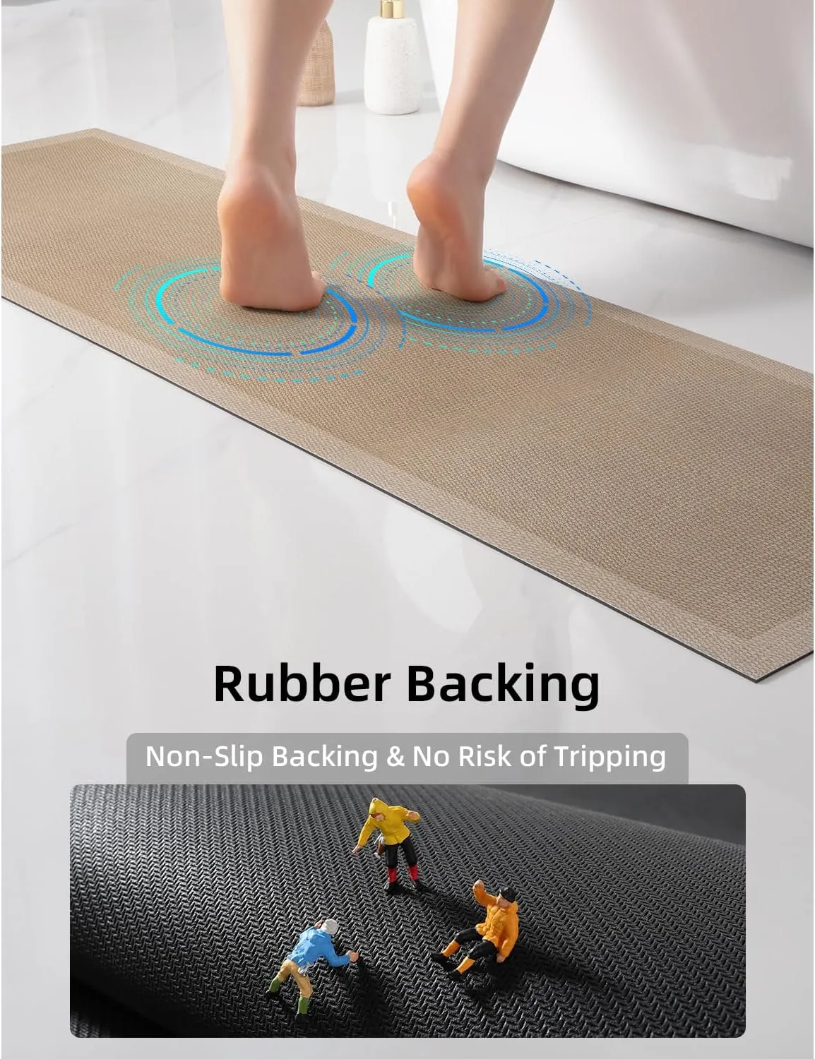 YIHOUSE Ultra Thin Jute Print Bath Mat -59"x 17" Super Absorbent Quick Dry Thin Bathroom Rugs Fit Under Door, Non Slip Rubber Backed Mat Washable Bathroom Floor Mats for Shower Room,Sink