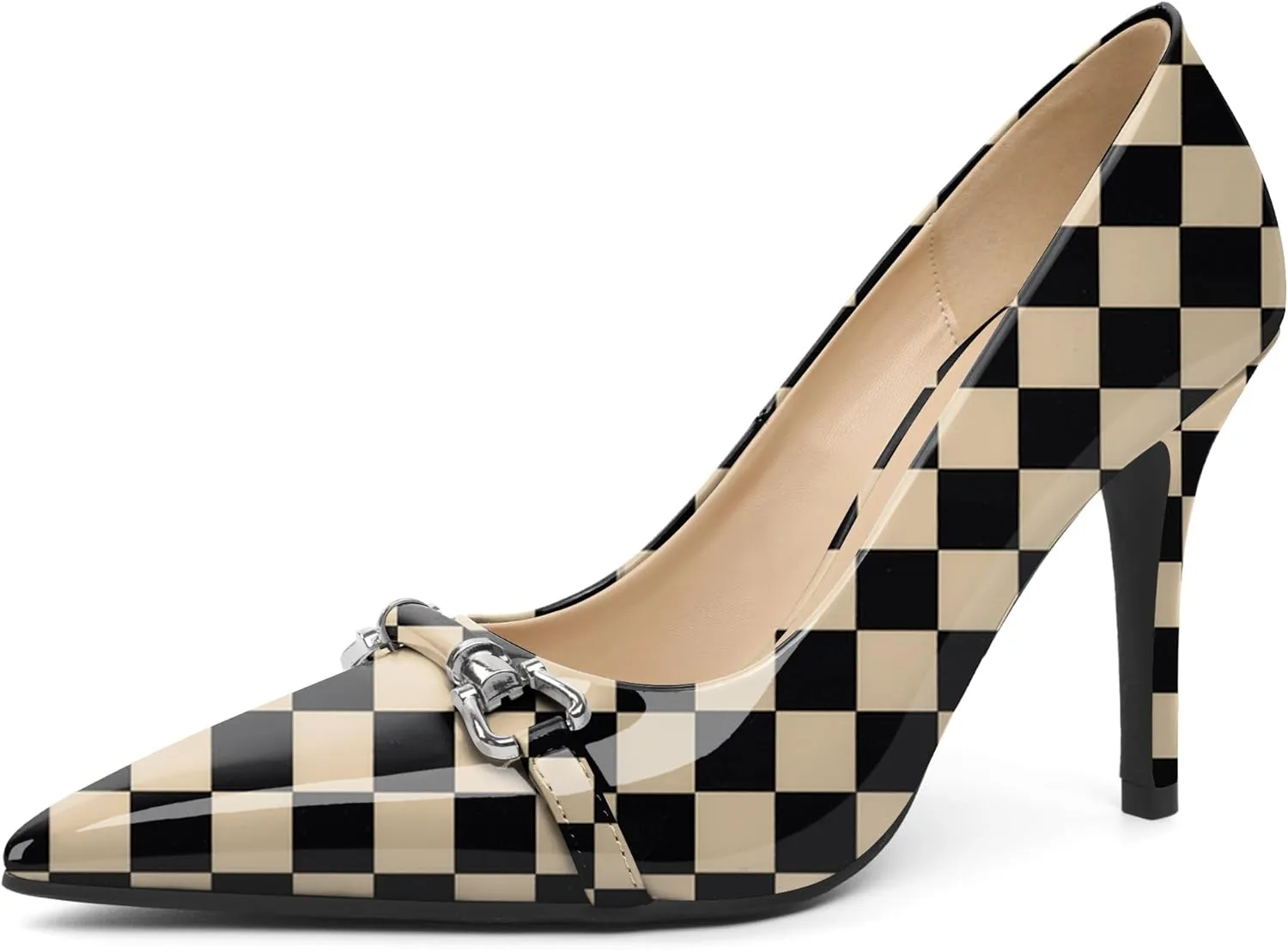 YODEKS Women Stiletto Heel Pumps Slip On 3.5 Inch Closed Pointed Toe Buckle Shoes Dress Parent Size 6-13