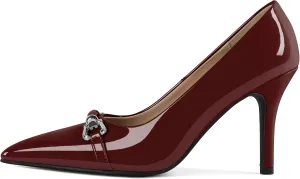 YODEKS Women Stiletto Heel Pumps Slip On 3.5 Inch Closed Pointed Toe Buckle Shoes Dress Parent Size 6-13