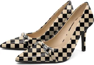 YODEKS Women Stiletto Heel Pumps Slip On 3.5 Inch Closed Pointed Toe Buckle Shoes Dress Parent Size 6-13