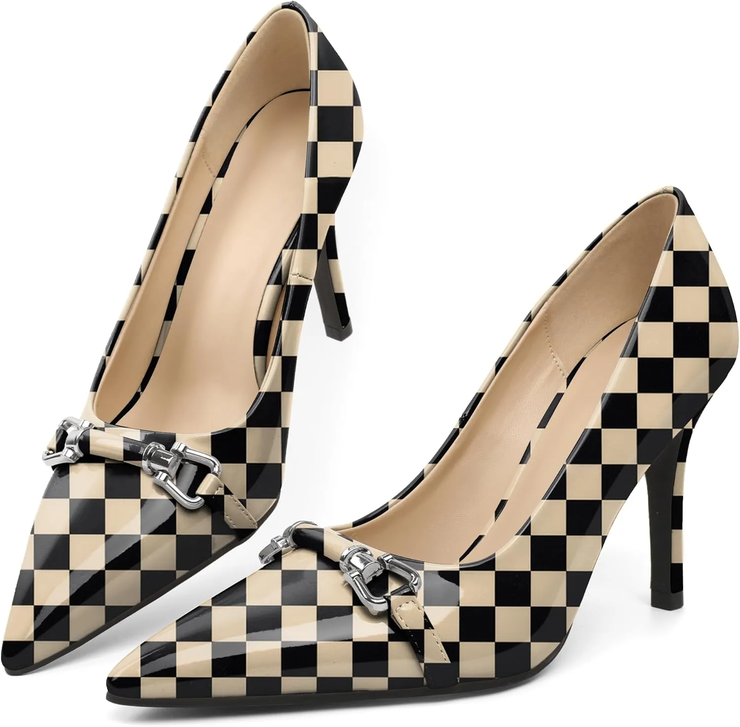 YODEKS Women Stiletto Heel Pumps Slip On 3.5 Inch Closed Pointed Toe Buckle Shoes Dress Parent Size 6-13