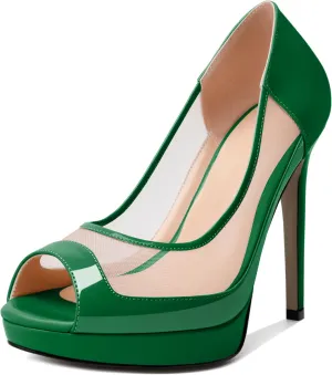 YODEKS Womens Peep Toe High Heel Platform Stiletto Pumps Slip On Mesh Heels 5 Inch Party Evening Dress Shoes