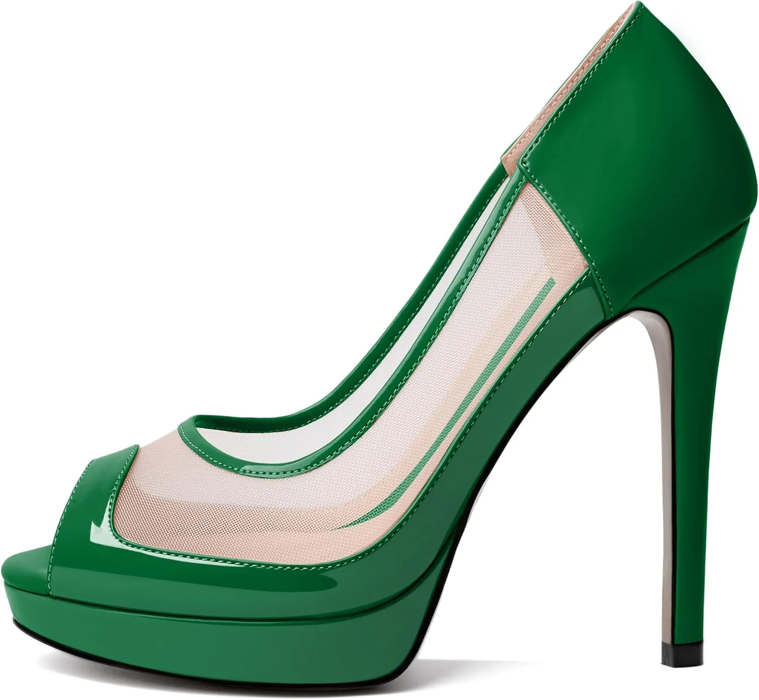 YODEKS Womens Peep Toe High Heel Platform Stiletto Pumps Slip On Mesh Heels 5 Inch Party Evening Dress Shoes