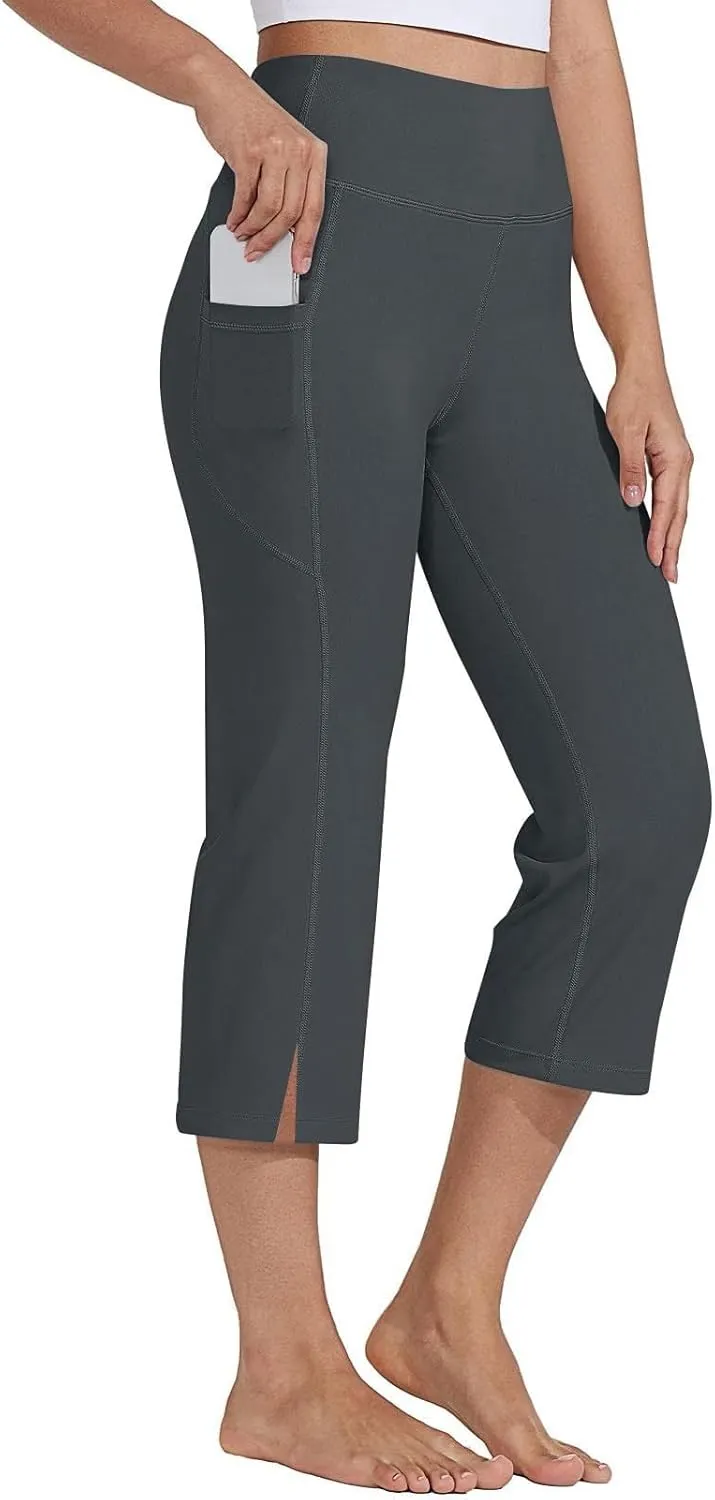 Yoga Capris for Women Pockets Stretch High Waisted Tummy Control Workout Capri Leggings Summer Dressy Cropped Pants